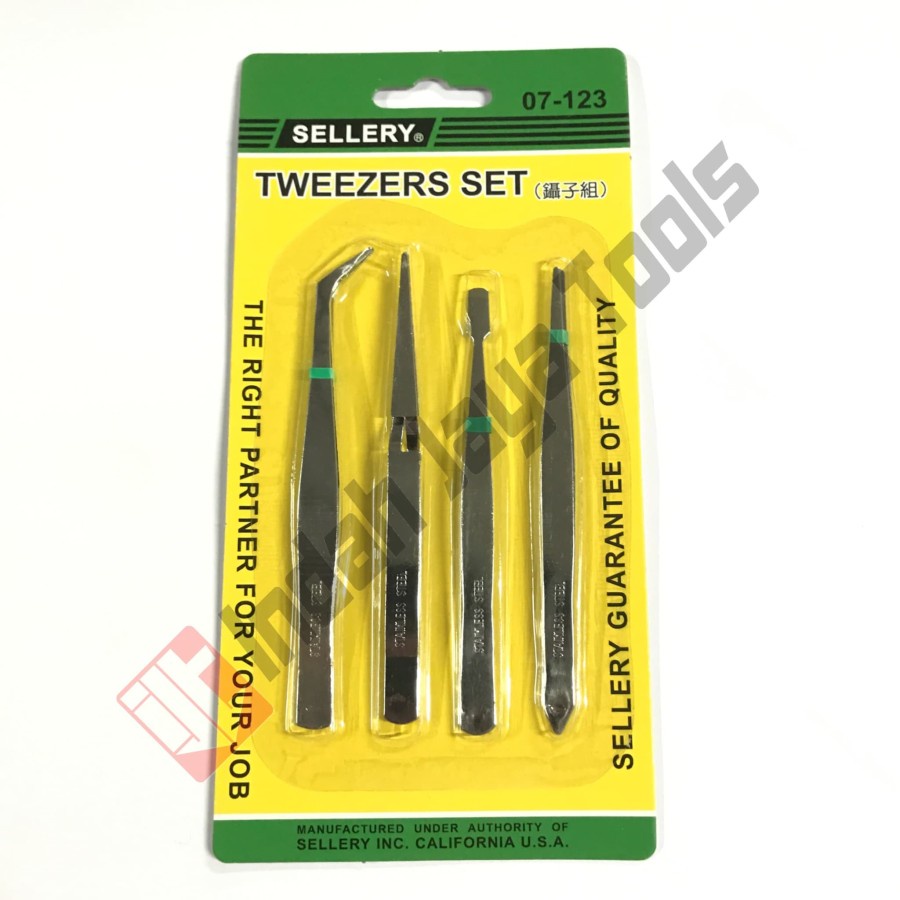 SELLERY 07-213 Pinset Set 4 Pcs - Tweezer Jepitan Penjepit Stainless