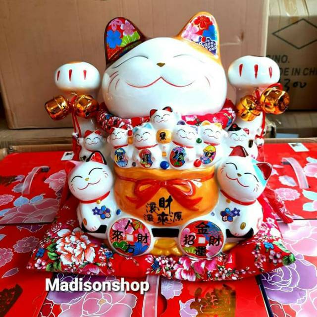 Celengan Kucing Maneki Neko XL Daruma Japan Kado Patung Keramik Hoki