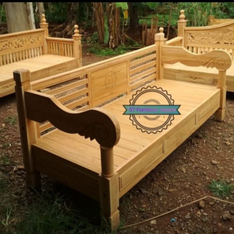 Kursi panjang model unik klasik - Bale bale kayu jati mentahan