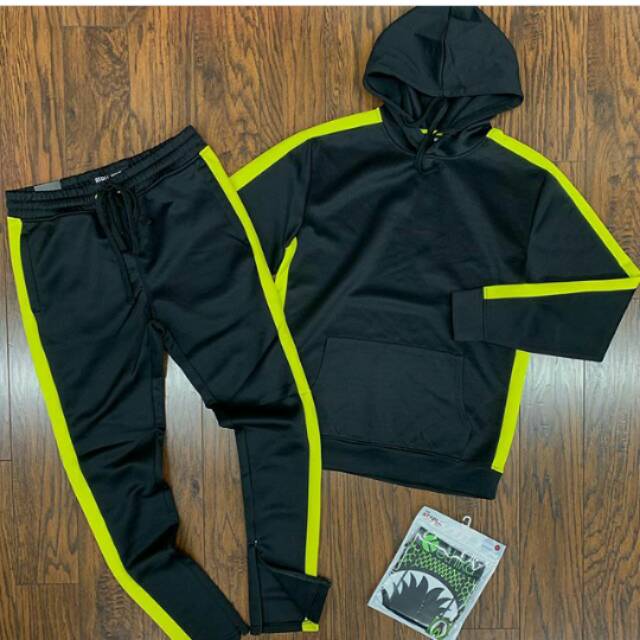 Setelan Pria Hoodie list kuning