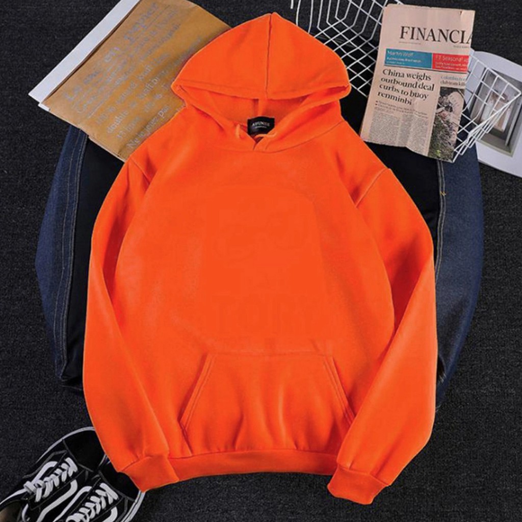 Hoodie Wanita Polos Murah Tebal Oversize Bahan Fleece Sweater Model Korea Warna Lilac-Orange