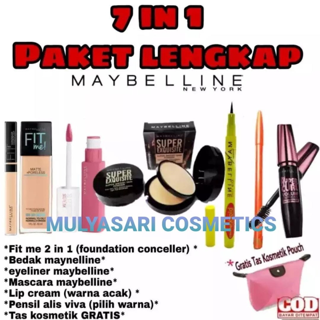 Paket Make-Up Set 7 in 1 Terlengkap/ Maybeliin Paket Kosmetik 7 in 1 Vivid