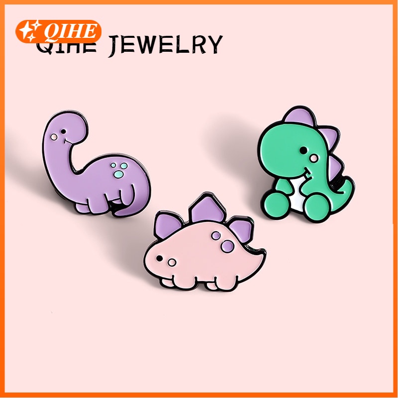 Bros Pin Enamel Bentuk Dinosaurus Jurassic Warna Pink Untuk Anak