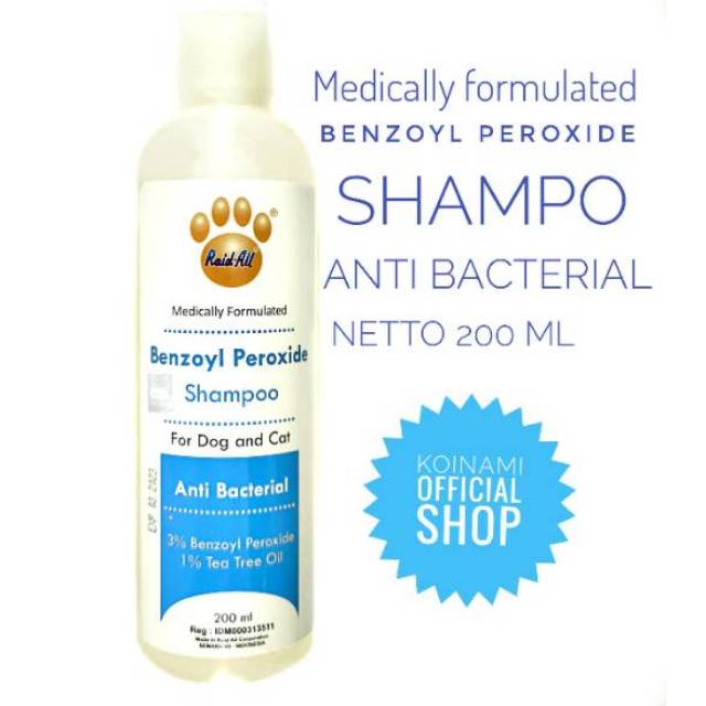 SHAMPO BENZOYL PEROXIDE 200ml biru / raid all / SHAMPO kucing anjing ANTI BAKTERY  / GROOMING pet