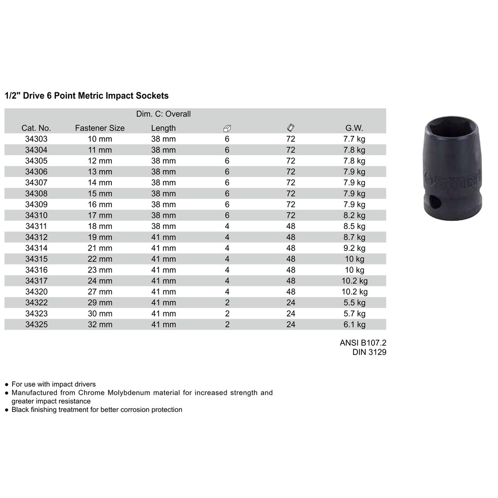 SOCKET 1/2 INCH 24 MM 34317 SATA TOOLS