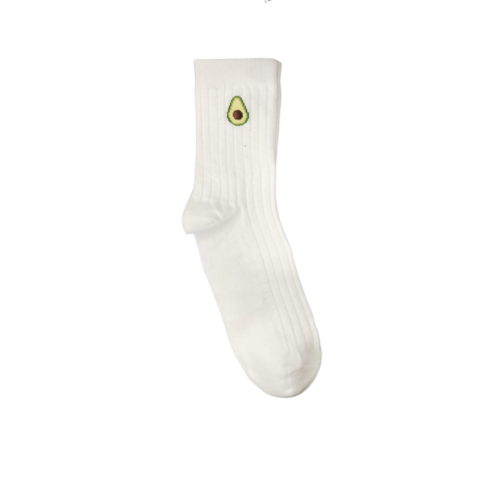 Kaos Kaki Motif Lucu-Lucu / Buah / Snack / Christmas / Snoopy / Leopard BEBAS PILIH (EXPT)-E21 Avocado White