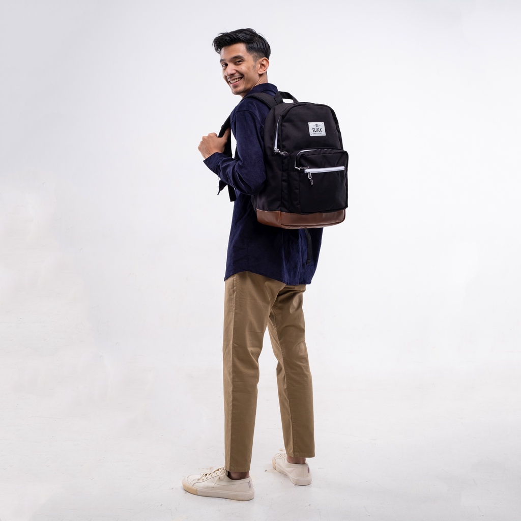 FLOCK Daily Travel Backpack - Water Resistant - Pure Black