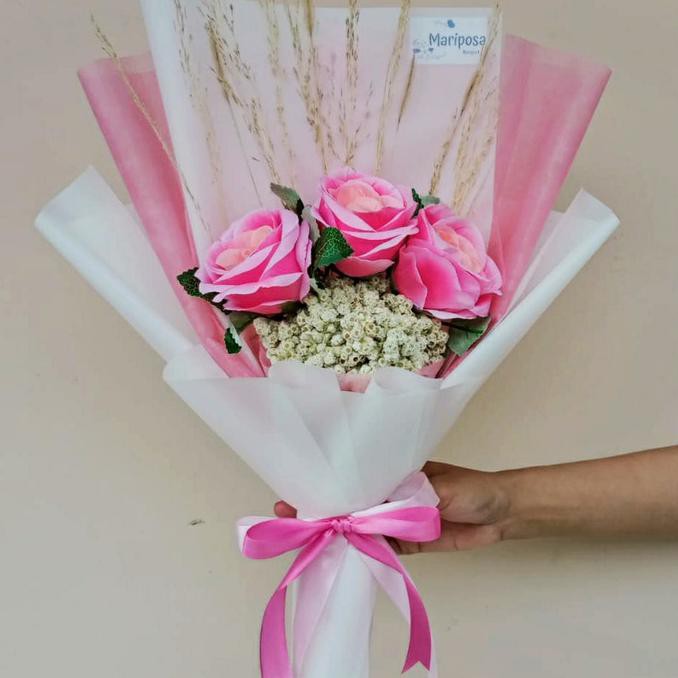 Buruan Serbu] Buket Bunga Edelweis Rose Artifical White Pink / Lamaran / Birthday