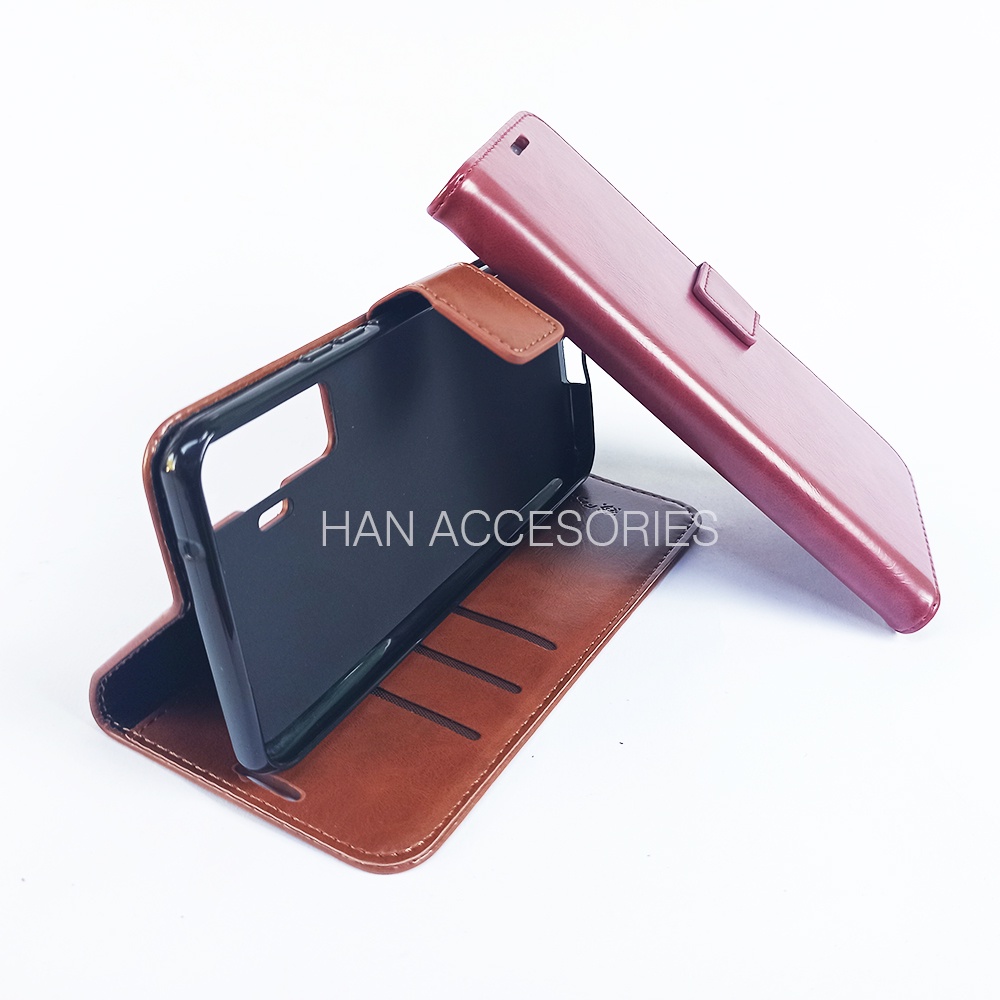 (PAKET HEMAT) Fashion Selular Flip Leather Case VIVO V20/V20 SE/X50/X50 PRO Flip Cover Wallet Case Flip Case + Nero Temperred Glass