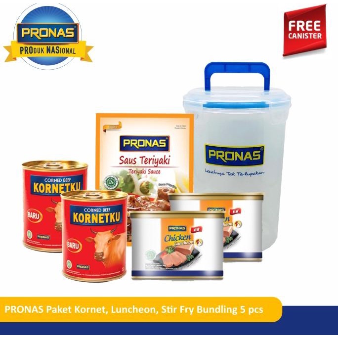 

vaargavaldian5678 PRONAS Paket Kornet, Luncheon, Stir Fry Bundling 5 pcs Free Canister TERLARIS TERPERCAYA ORIGINAL