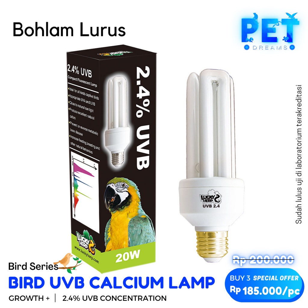 PROMO LUCKYHERP BIRD LAMP 2.4% UVB LAMPU BURUNG VITAMIN UV KALSIUM CALCIUM MACAW LOVEBIRD KENARI