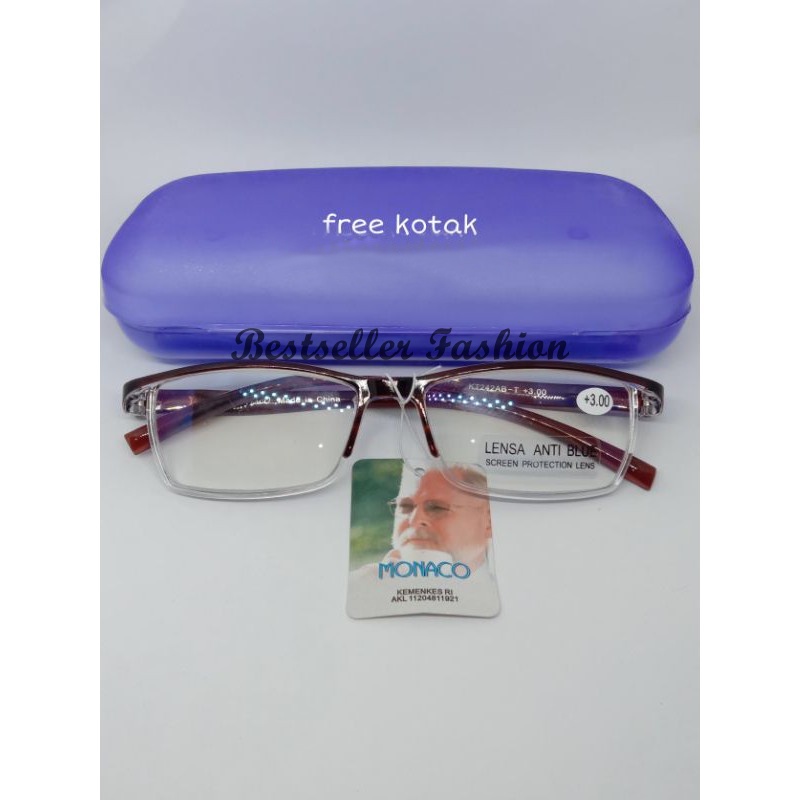 Kacamata baca plus (+) super fokus blueray +100 s/d +300 kacamata plus pria dan wanita frame semi rimless