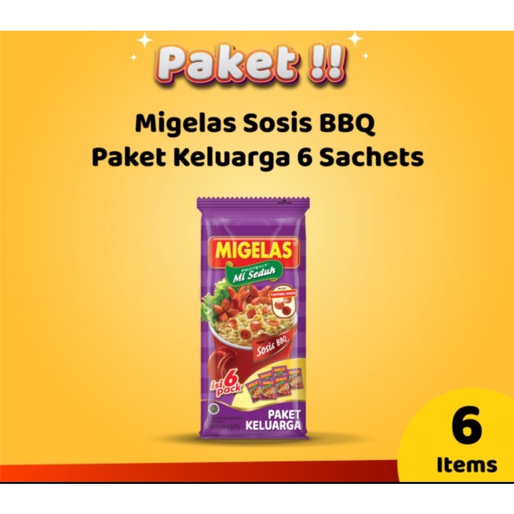 Migelas Mi gelas Sosis BBQ Paket Keluarga 6 Sachets