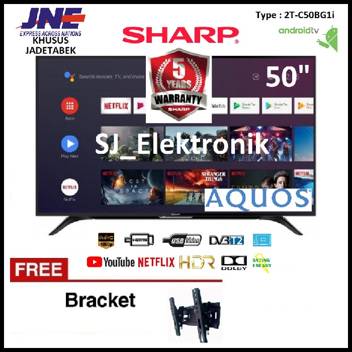 Free Braket LED TV Sharp 50 Inch 2T-C50BG1i / 50BG1 FullHD AndroidTV 9.0 HDMI
