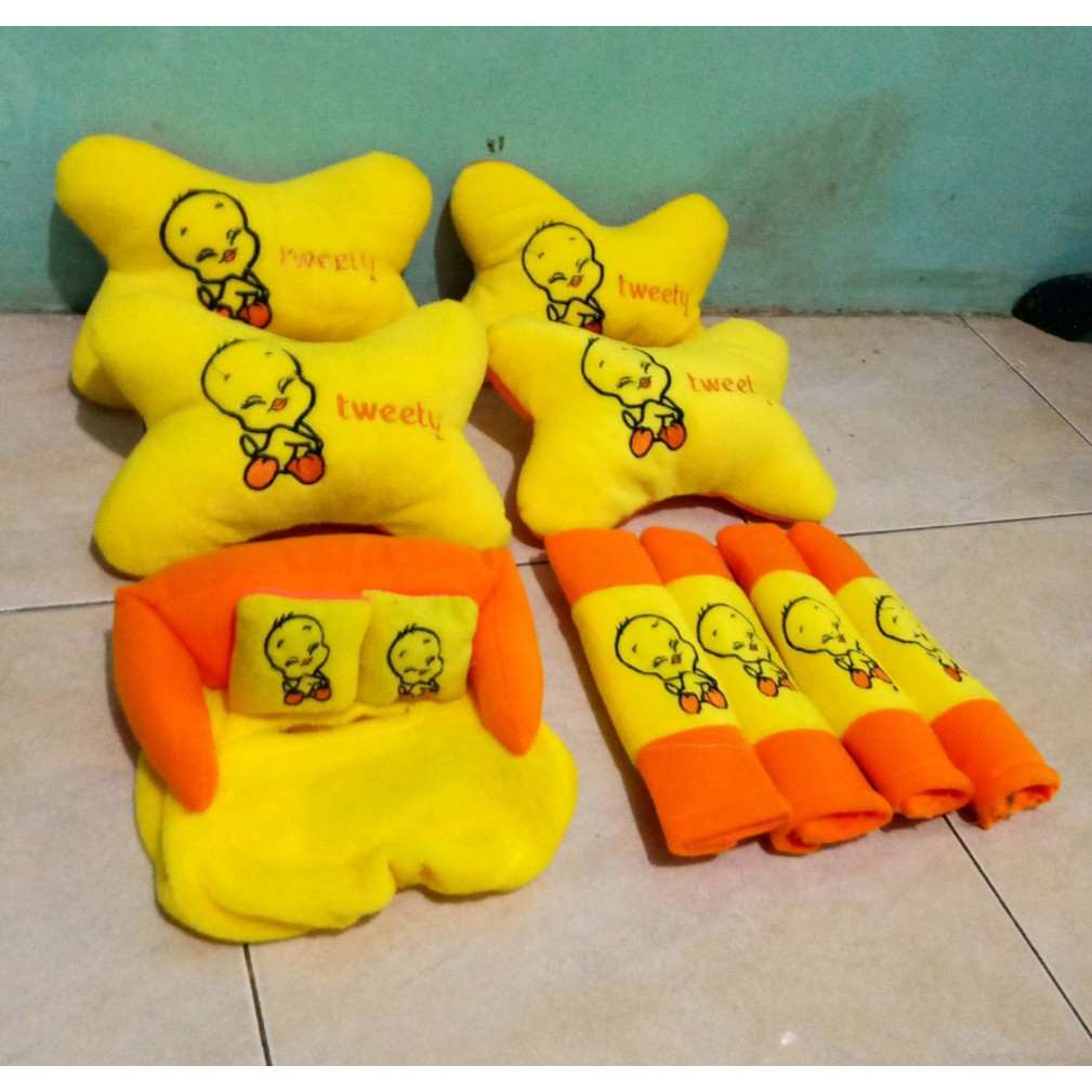 Bantal Mobil TWEETY Kuning Bantal Isi 4 Sandaran Leher Kepala Tweety Yellow