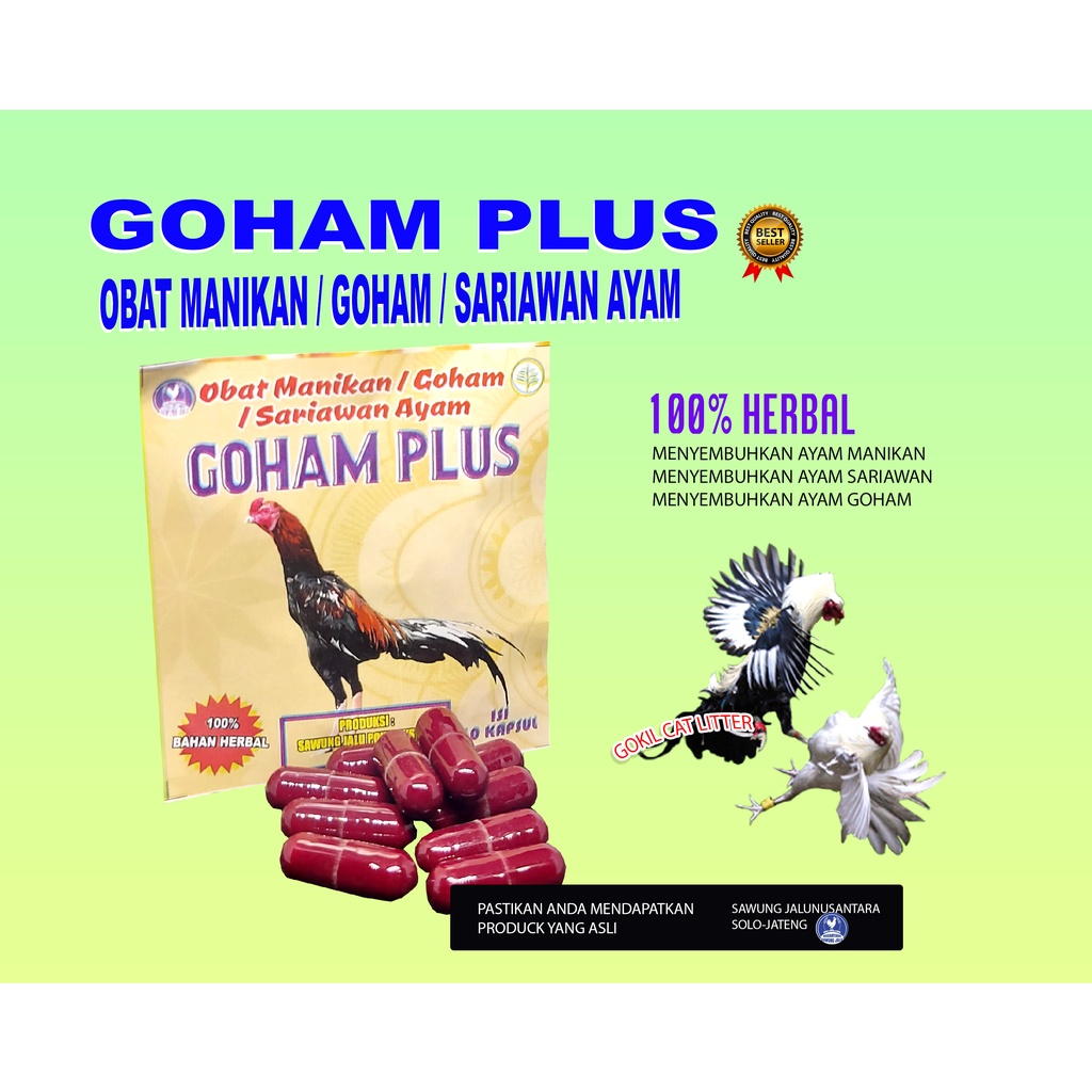 GOHAM PLUS-OBAT GOHAM-ANTI GOHAM-AYAM-OBAT SARIAWAN AYAM-(OBAT,DOPING,VITAMIN,AYAM ADUAN)