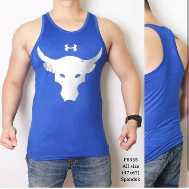 Singlet Fitness Gym Under Armour The Rock Biru