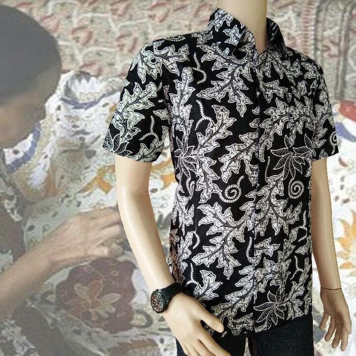 Baju Kemeja Batik Pria Lengan Pendek Hitam Putih