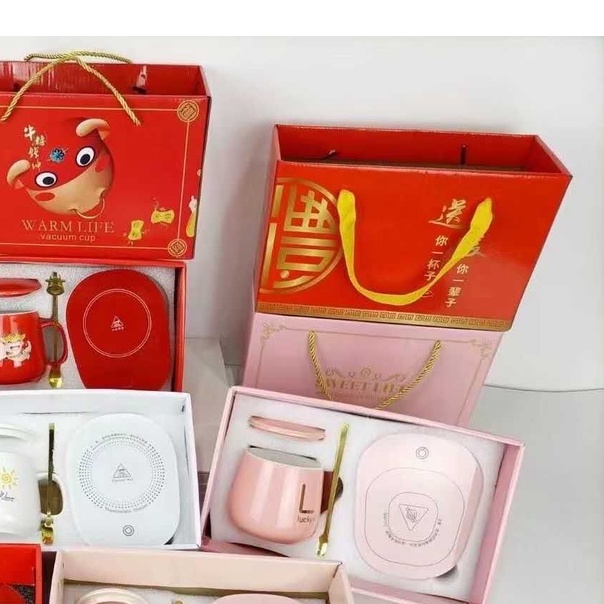 [GARANSI PECAH] [FREE BUBBLE] JY 110 Penghangat Pemanas Kopi Teh +Gelas+Sendok(dapat gift bag) Hadiah kado unik merid-Pink