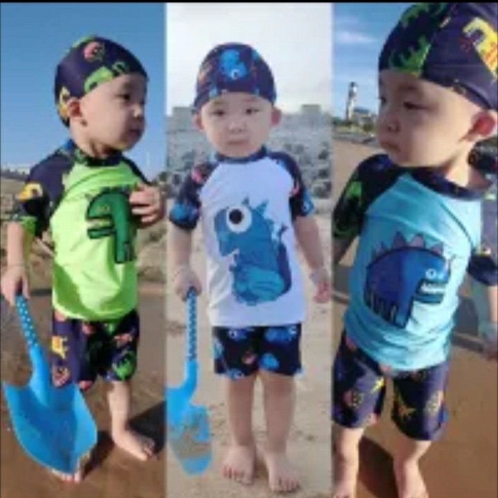 Baju Renang Bayi 1-2 th Diving SHARK DINO PAUS SEA HORSES SAPI MOO PENGUIN PLAMINGO UNICORN polos