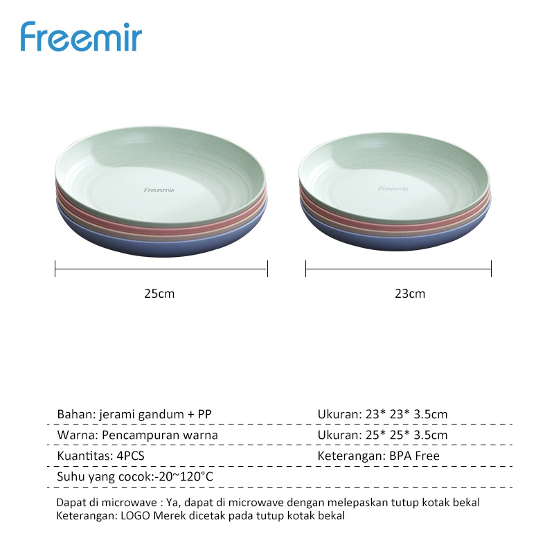 freemir Set 4 Pcs Dinner Plate 25 cm Piring Bulat Piring Makan Wheat Straw Mix Warna Warni Set 4 pcs-8