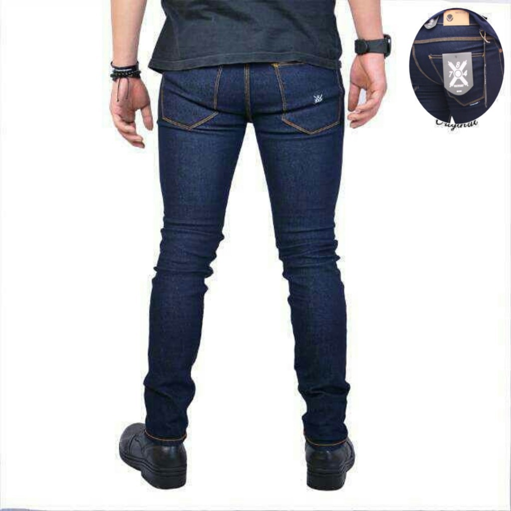 celana jeans black panjang skinny semi slimfit cowo / jeans dongker biru cowok terbaru 2022 / Celana levis paling populer / jeans strecht biru dongker pria