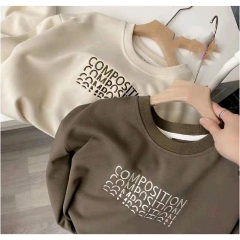 Composition Sweater Crewneck Cewek Cowok Fllece