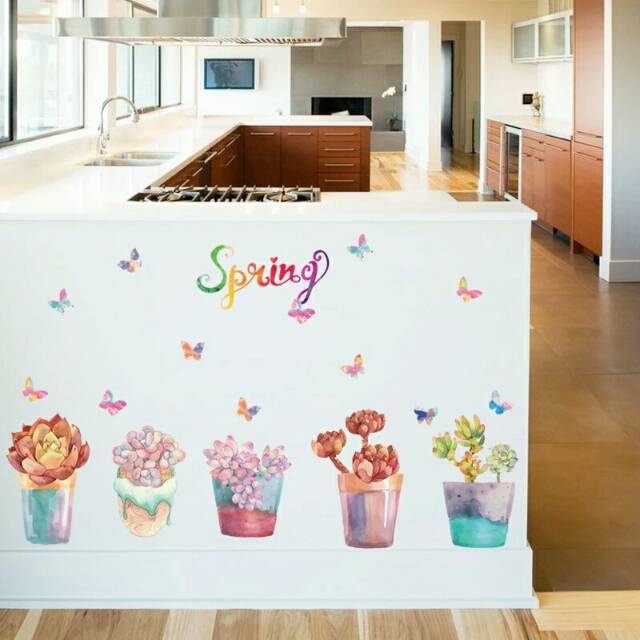 RELIZA WALL STICKER POT BUNGA TANAMAN KUPU KUPU SPRING SK7013 STIKER DINDING WALLSTICKER