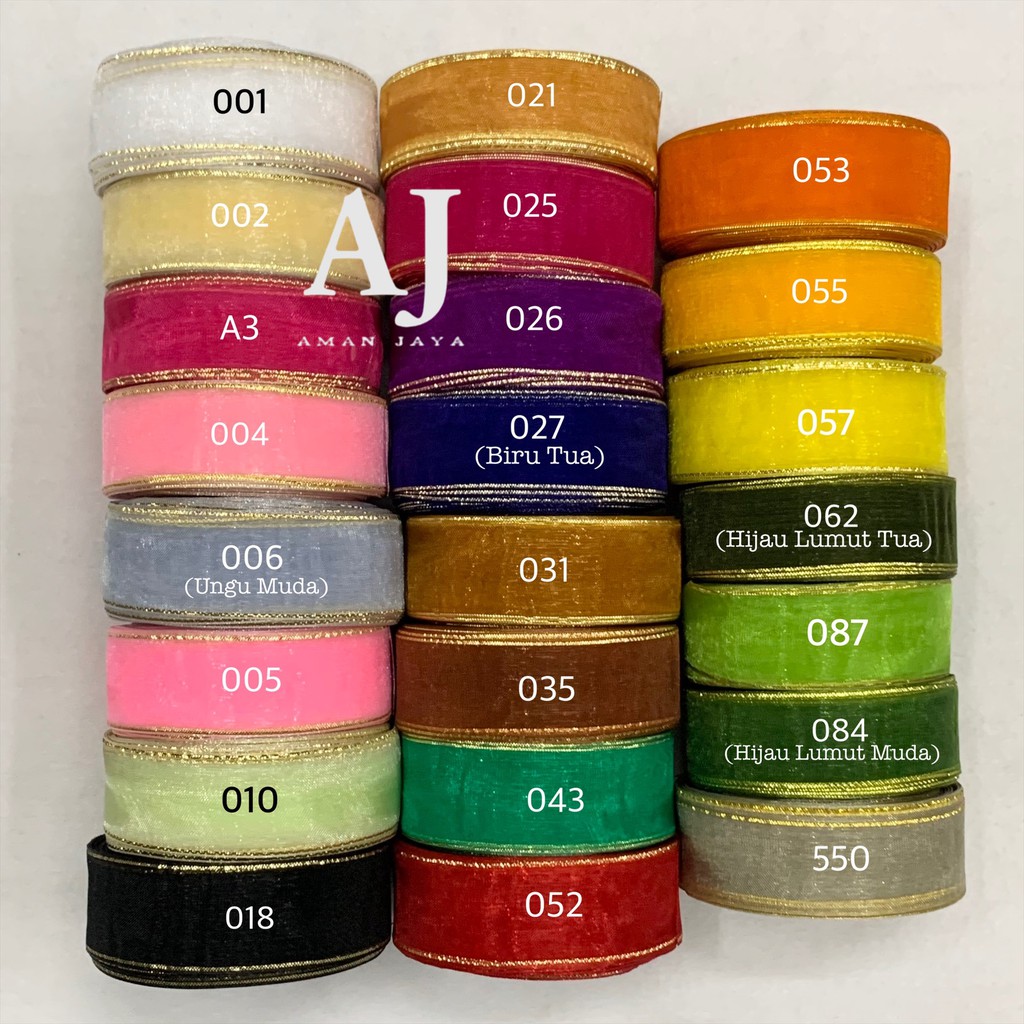 

Pita Organdi List Emas 1 Inch / 2,5 cm (20 YARD)