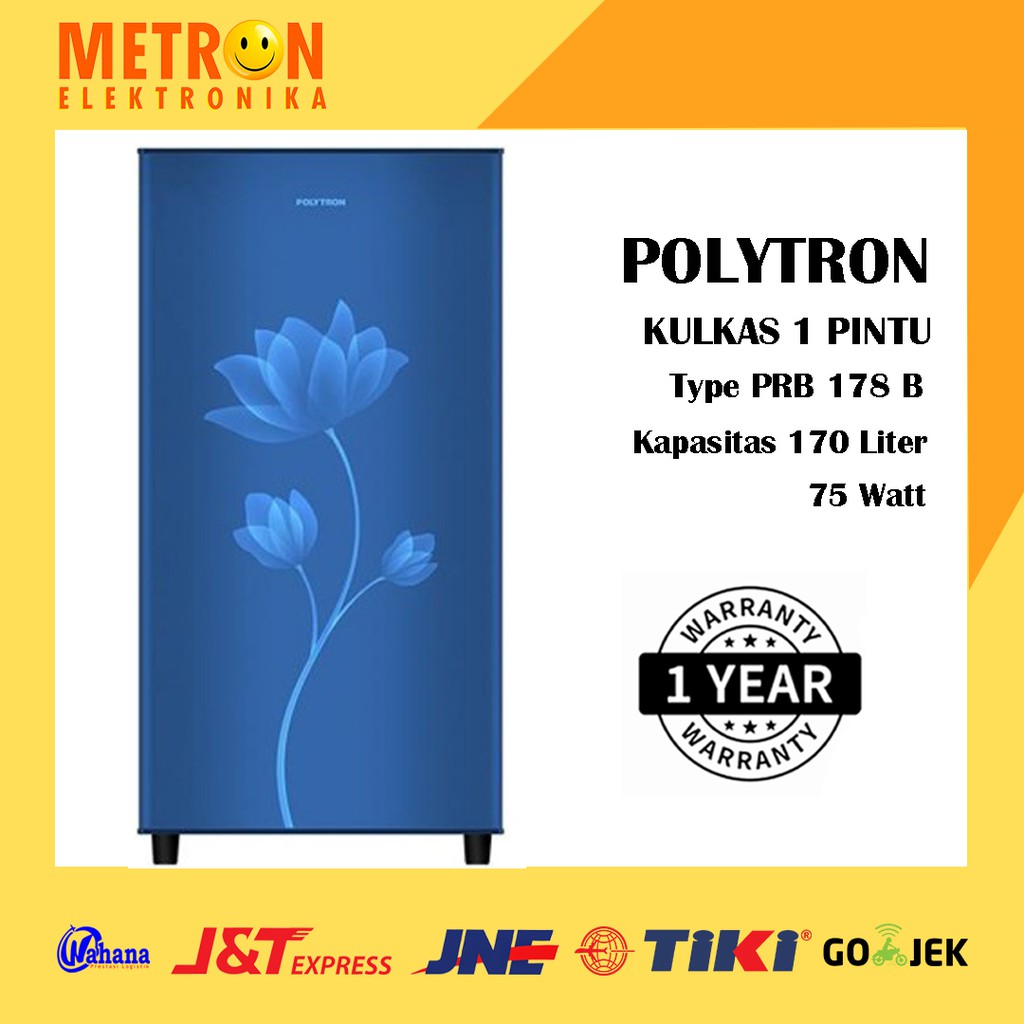 POLYTRON PRB 178 B BLUE METAL KULKAS 1 PINTU 170 LT LITER PRB178