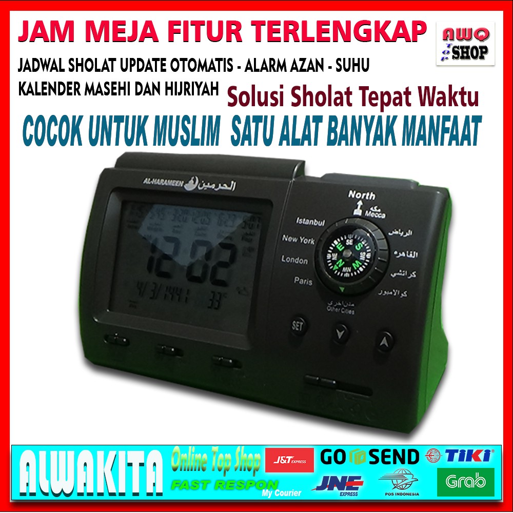 jam meja digital suara azan led alarm dengan jadwal waktu sholat up date otomatis shopee indonesia