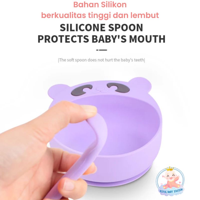 PROMO 3in1 Set Mangkok Piring Bayi Silikon BEAR Sendok Garpu Anti Tumpah Premium