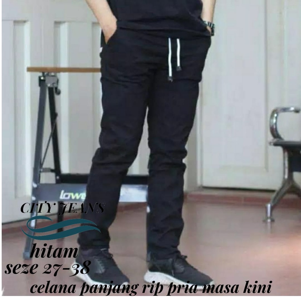 [TERLARIS] CELANA CHINOS COWOK PANJANG KARET PINGGANG RIP KOLOR,