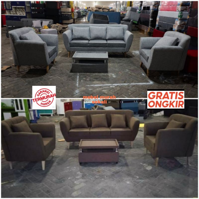 Sofa Retro Scandinavian Set 3 1 1 / Sofa Retro Minimalis + Meja