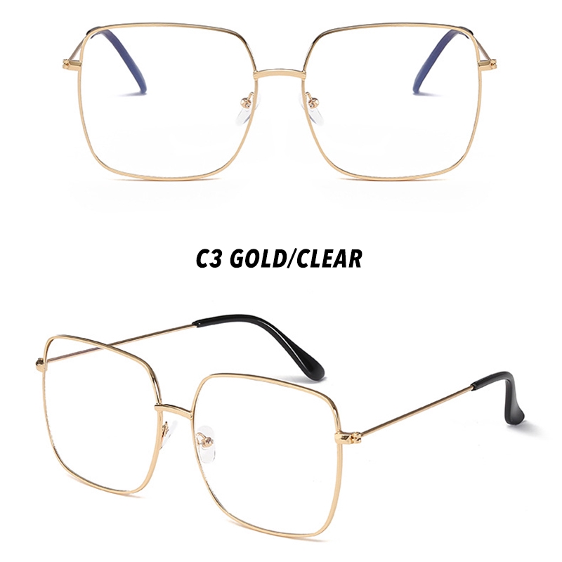 (YUZHU) Bayar di Tempat Anti Biru Kacamata Korean Design Square Besi Frame Eyeglasses Wanita/Pria