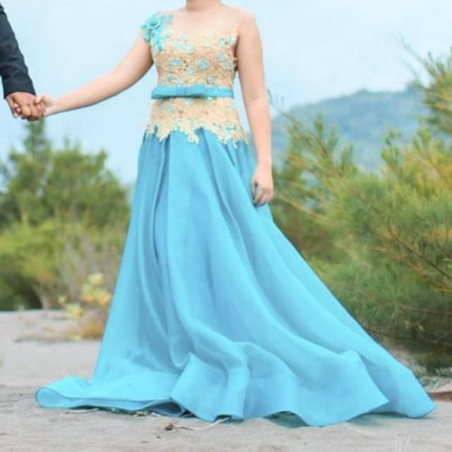 Party Dress Tosca Blue Organza / Gaun Pesta