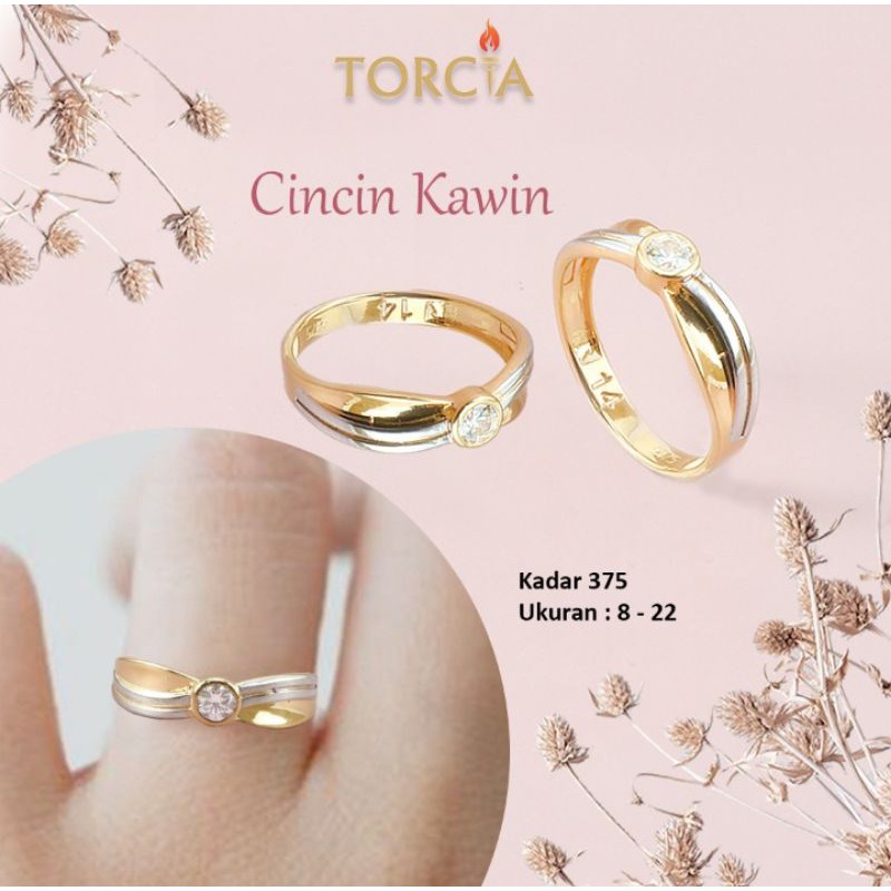 Cincin Kawin Emas Asli Mata Elegan Full Kadar 375 Torcia