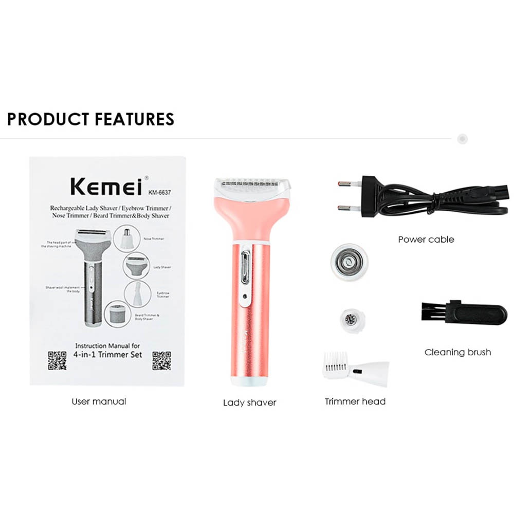 Kemei Alat Cukur Elektrik 4 in 1 Nose Ear Eyebrow Body Trimmer