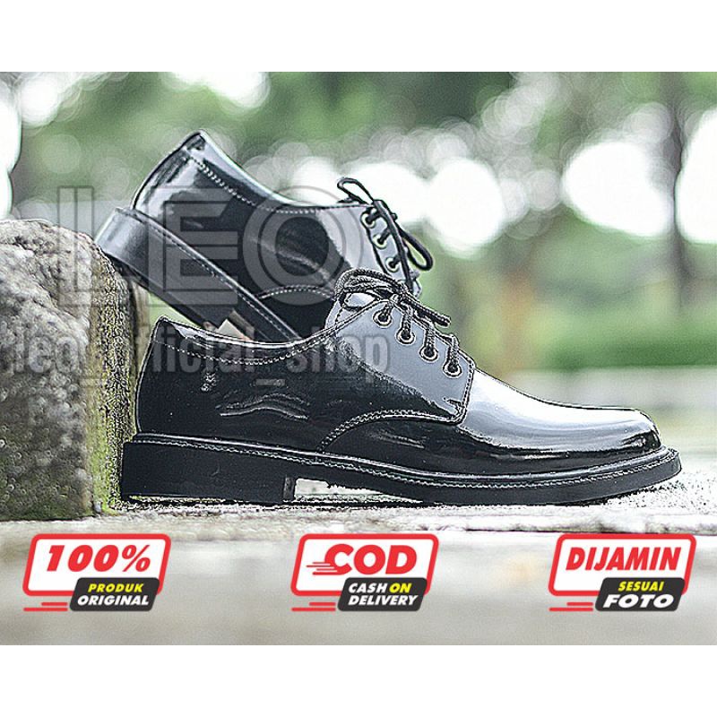 Sepatu PDH Pendek 01 TNI Satpam Security Hitam Kilap / Sepatu Kerja Dinas Hitam Glossi Satpam Polri TNI AD AL AU Guru Perkantoran PNS Pria - DT01