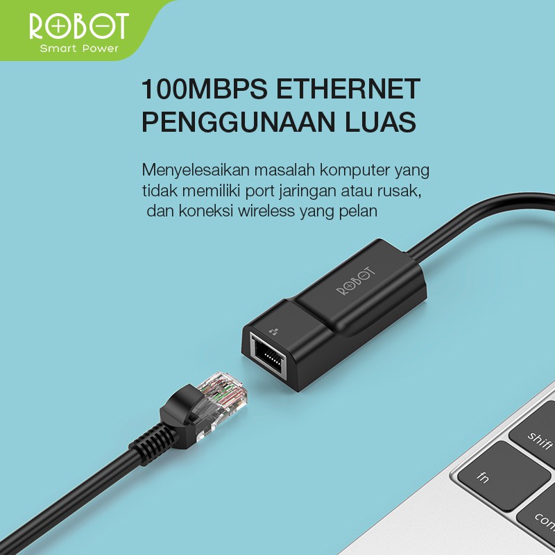 ROBOT EA10 USB Ethernet Adapter USB 2.0 to 10/100 Network RJ45 LAN Black -ORI Garansi Resmi 1 Tahun