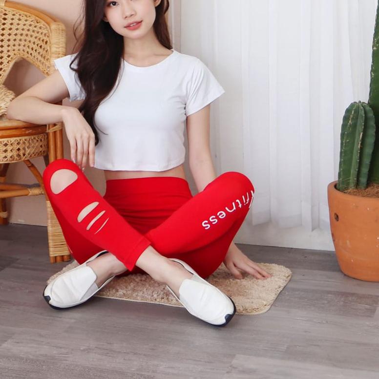 Legging Senam Zumba Fitness Sobek Merah Sablon Putih