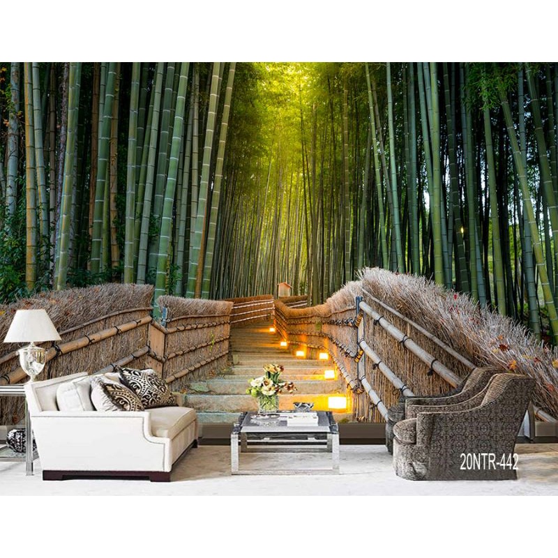 Wallpaper Dinding 3D Custom Pohon Bambu Hijau Rimbun (20NTR-442)