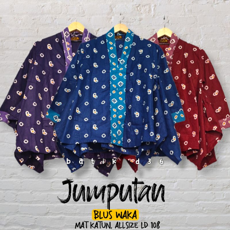 Blus Waka kartini katun motif batik jumputan etnik tradisional baju atasan wanita kerja kantor serag
