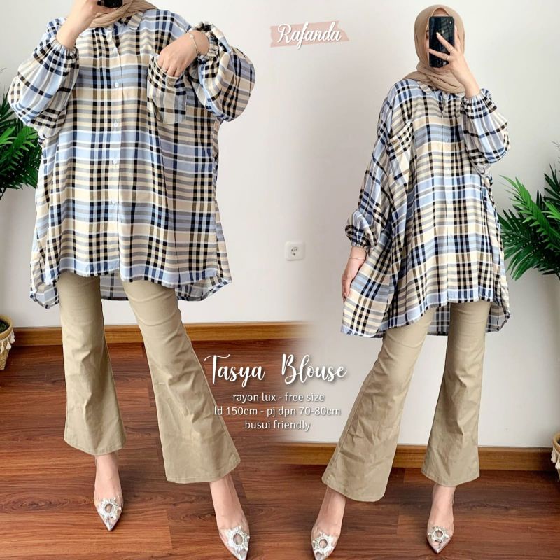blouse tunik jumbo kotak kotak