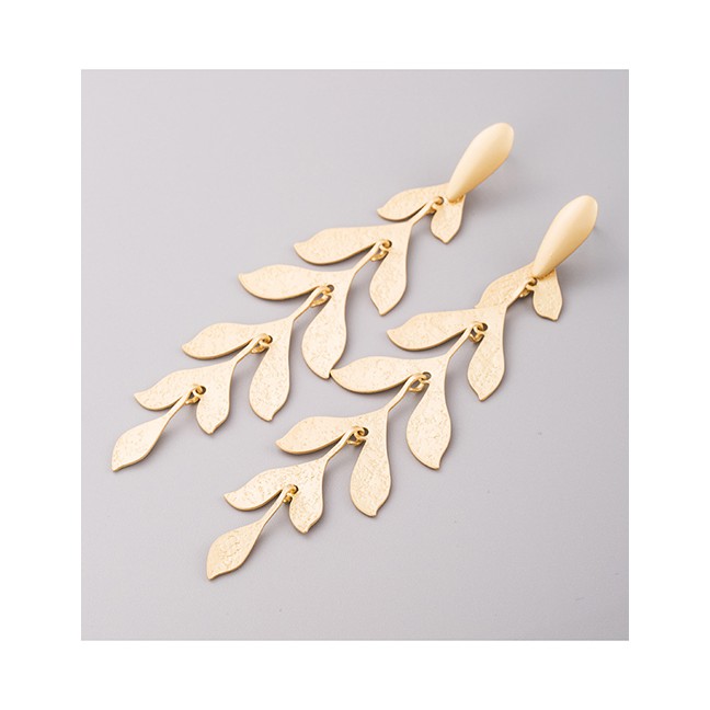 LRC Anting Tusuk Fashion Gold Multi-layered Leaves Tassel Earrings D55184