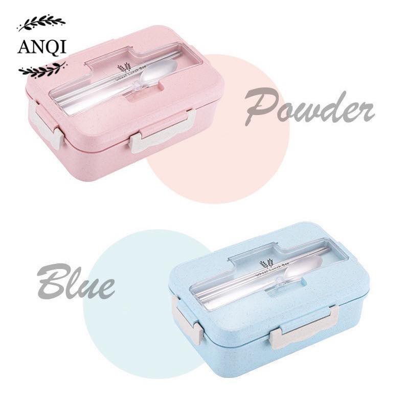 ANQI1888 Lunch Box Set Kotak Bekal Makan WHEAT STRAW GANDUM 850ml 4 In 1 Wheat Straw BPA FREE RH