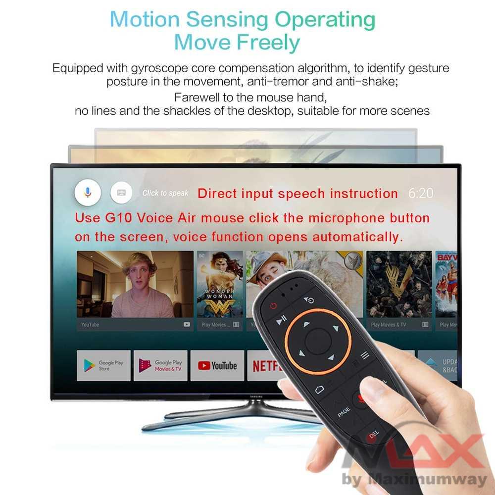 Remote Android TV Box sensor gerak pointer mouse Google Voice assistant Microphone bisa cloning remote lainnya 6 Axis Gyroscope 2.4GHz Voice Control 10pcs G10 G10S Voice Remote Control 2.4G Wireless Air Mouse Microphone Gyroscope for Android tv box T9 H96