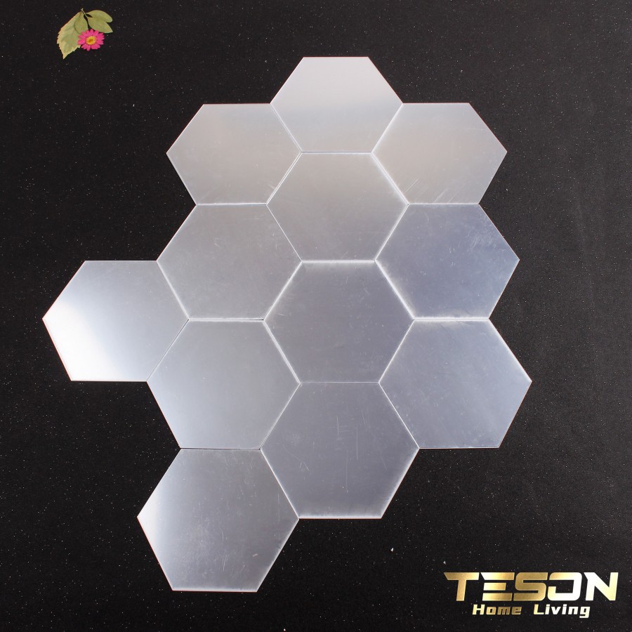 Sticker Cermin Kaca Hexagon Set 12 Dekorasi Hiasan Dinding Mirror