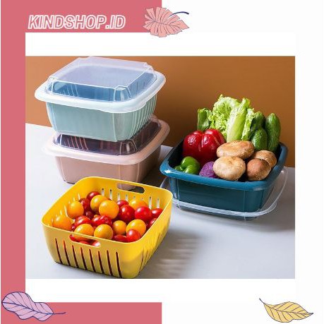 KINDSTORE❤ | Saringan sayur buah kotak 2in1 dengan baskom