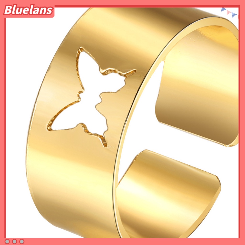 Bluelans 2Pcs Butterfly Opening Alloy Wide Thin Hollow Couple Rings Finger Rings